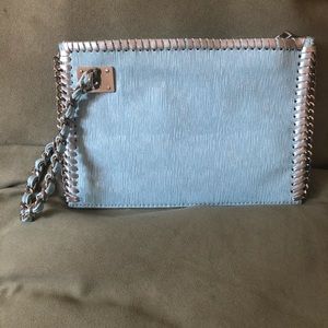 Sondra Roberts Sky Blue & Silver Clutch/Wristlet